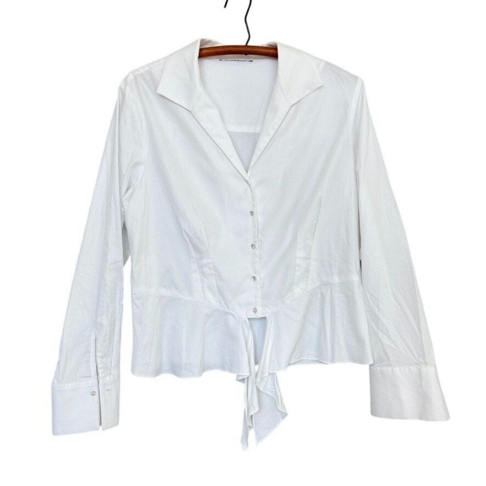 VTG Jones New York White‎ Button Up Pintuck Blouse Women's M/L Y2k  minimalist